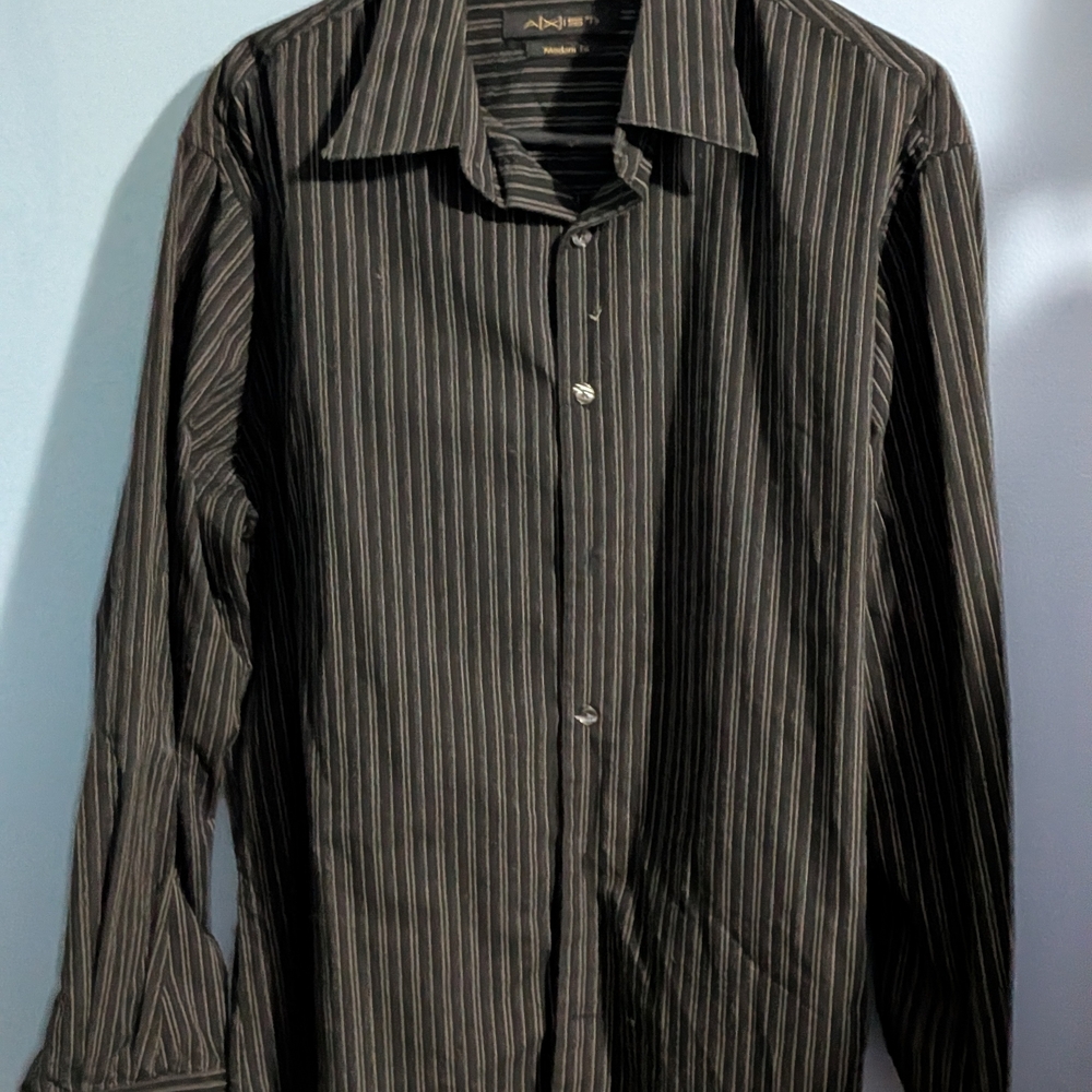 H&M Men's Black Dress Shirt with Thin White Pinstripes